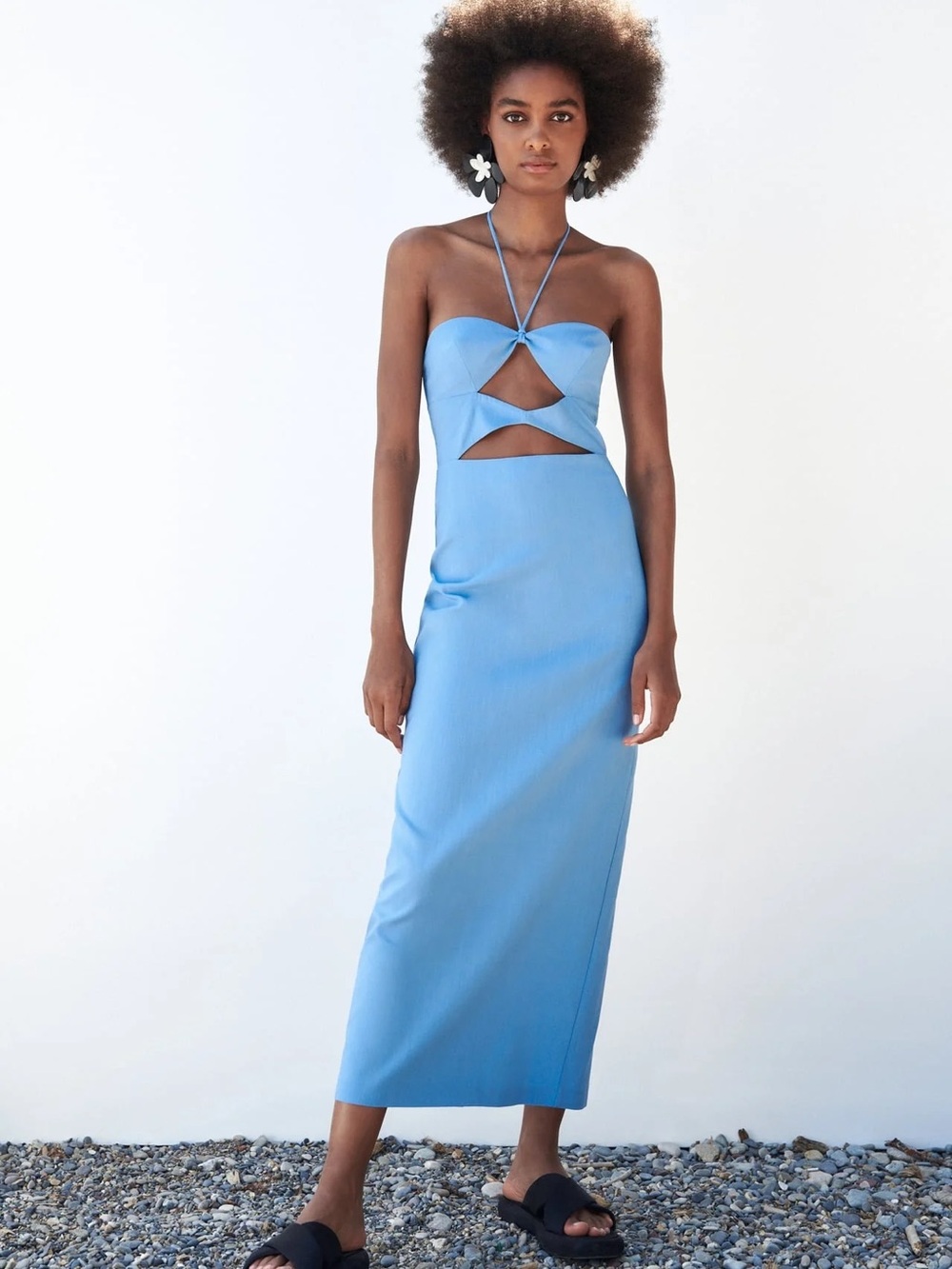 NWT Zara Blue Halter Cutout Maxi Dress